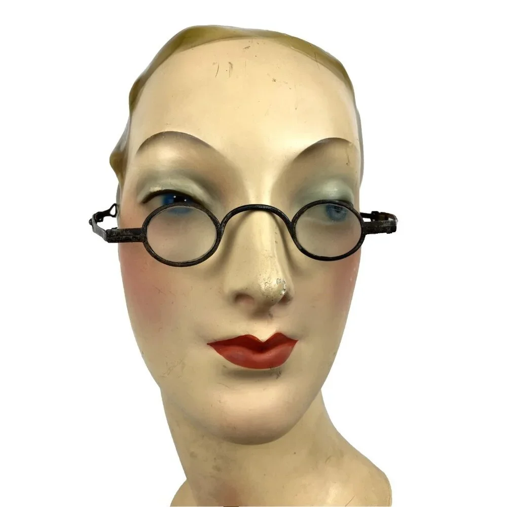RARE 1800 Mens Round Spectacle eyeglasse w Case 18th 19th C 1780 - 1830 Dracula